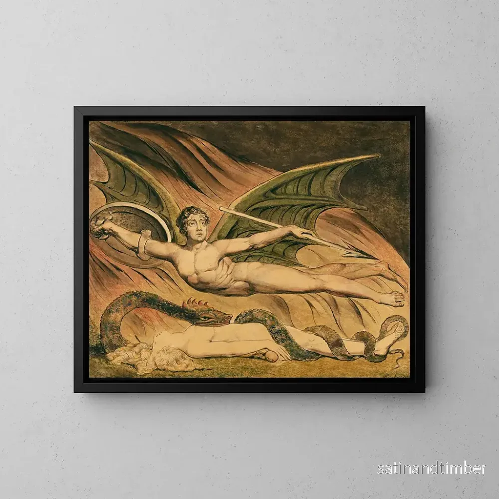 Reproduktion av målningen Satan exalterad över Eva - William Blake