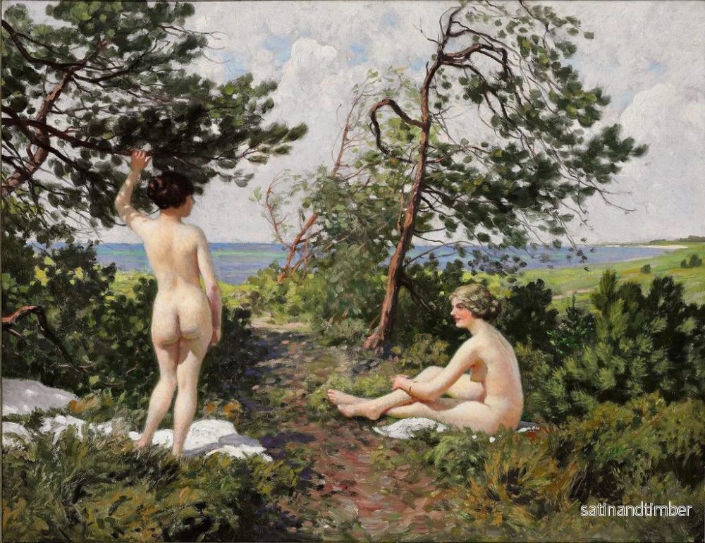 Reproduktion av målningen av två pelikaner i en skog nära kusten i Hornbæk - Paul Fischer - Bild 2