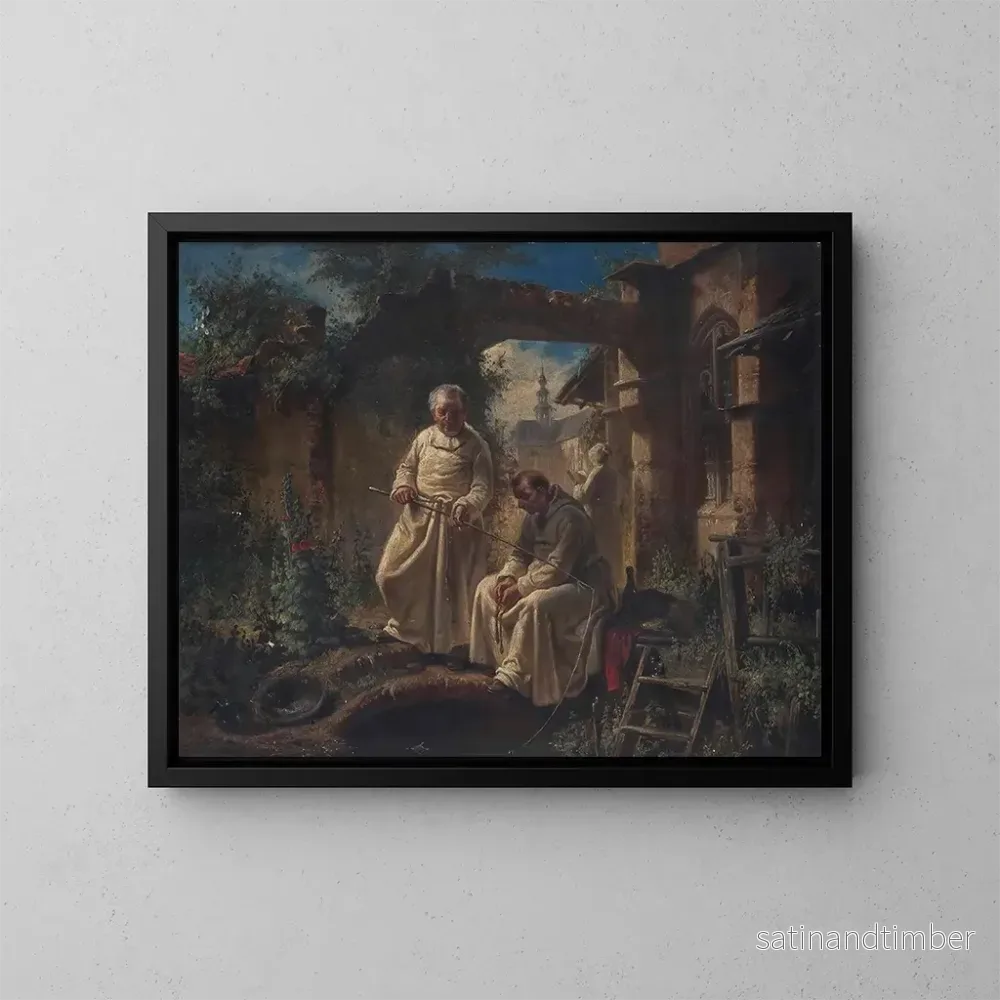 Reproduktion av målningen Fiske i ett kloster - Louis von Hagn
