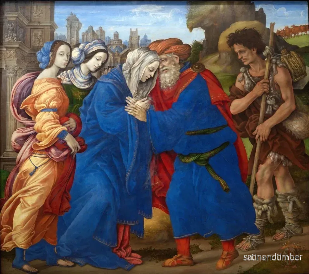 Reproduktion av målningen La rencontre de Joachim et Anne aux portes dorées de Jérusalem - Filippino Lippi - Bild 2