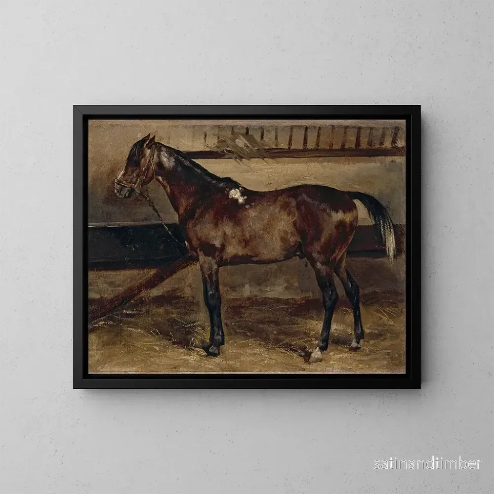 Reproduktion av målningen av en brun häst i stallet - Théodore Géricault