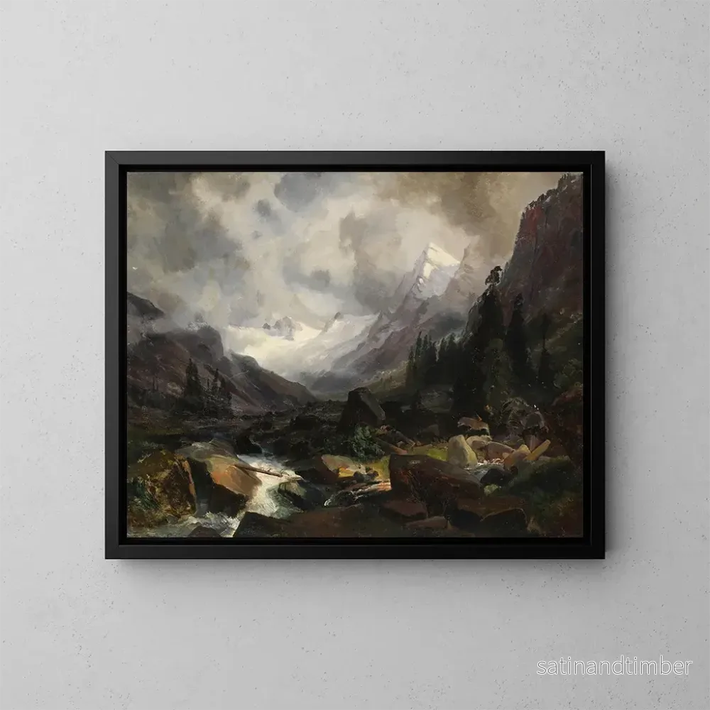 Reproduktion av målningen Vallée med bergsflod - Carl Hummel