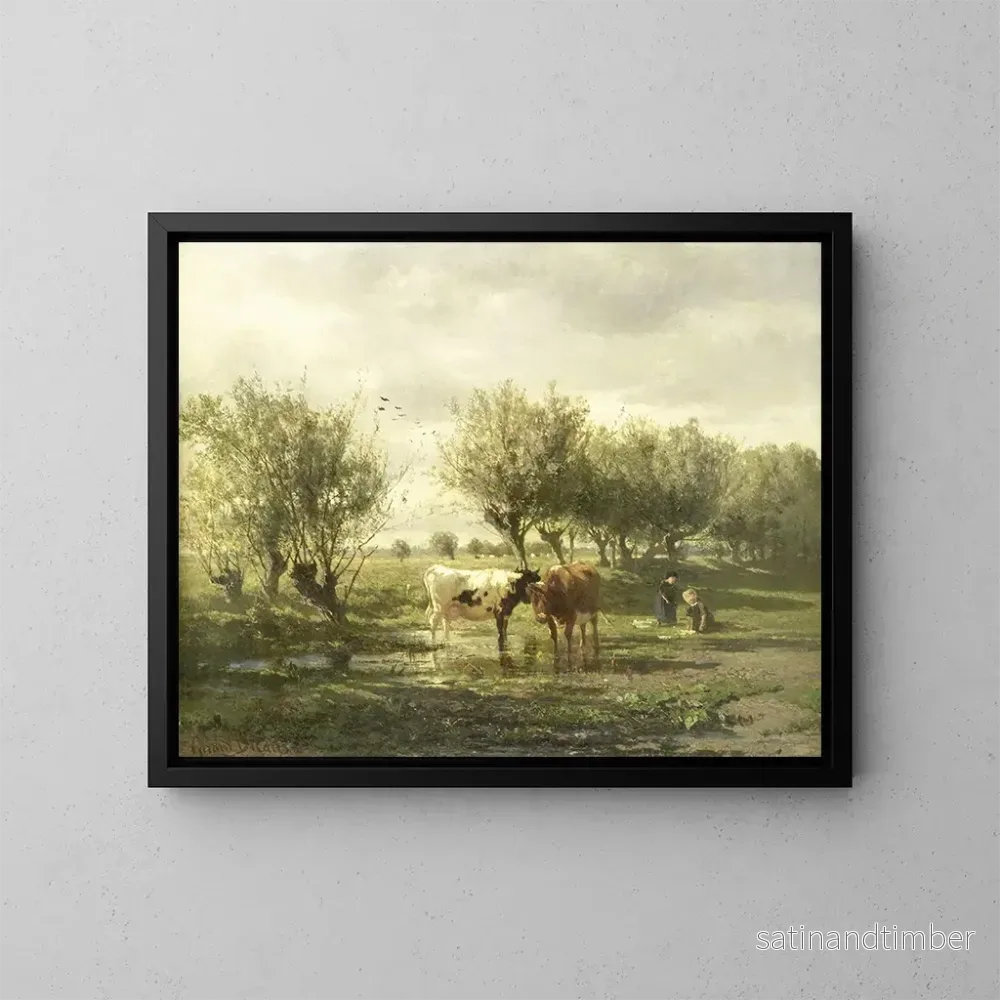 Reproduktion av målningen Vaches au bord d'un étang - Gerard Bilders
