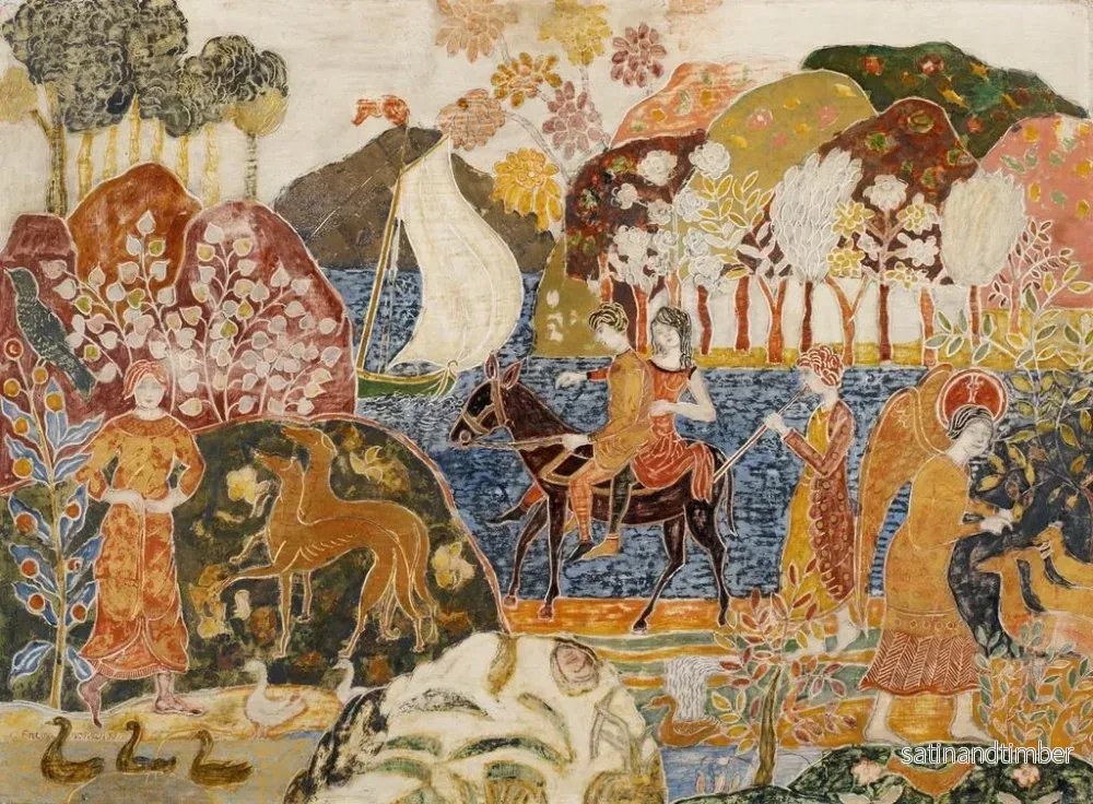 Reproduktion av målningen av två figurer på en mulåsna - Charles Prendergast - Bild 2