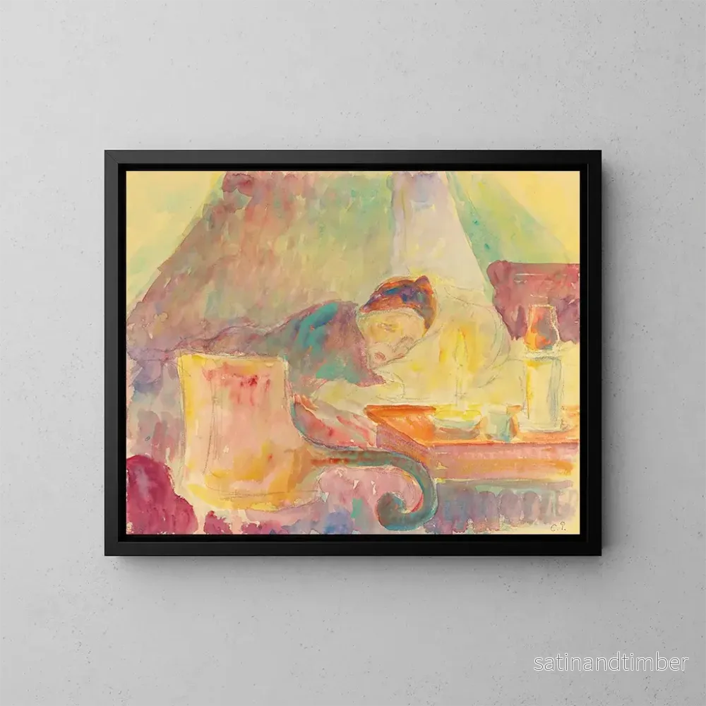 Reproduktion av målningen La mère de l'artiste au lit - Camille Pissarro