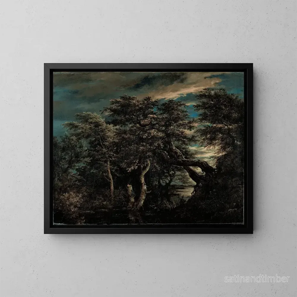 Reproduktion av målningen En träsk i en skog vid skymningen - Jacob van Ruisdael