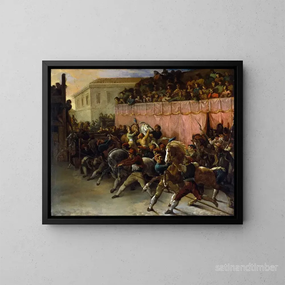 Reproduktion av målningen av Coureurs sans cavalier à Rome - Théodore Géricault