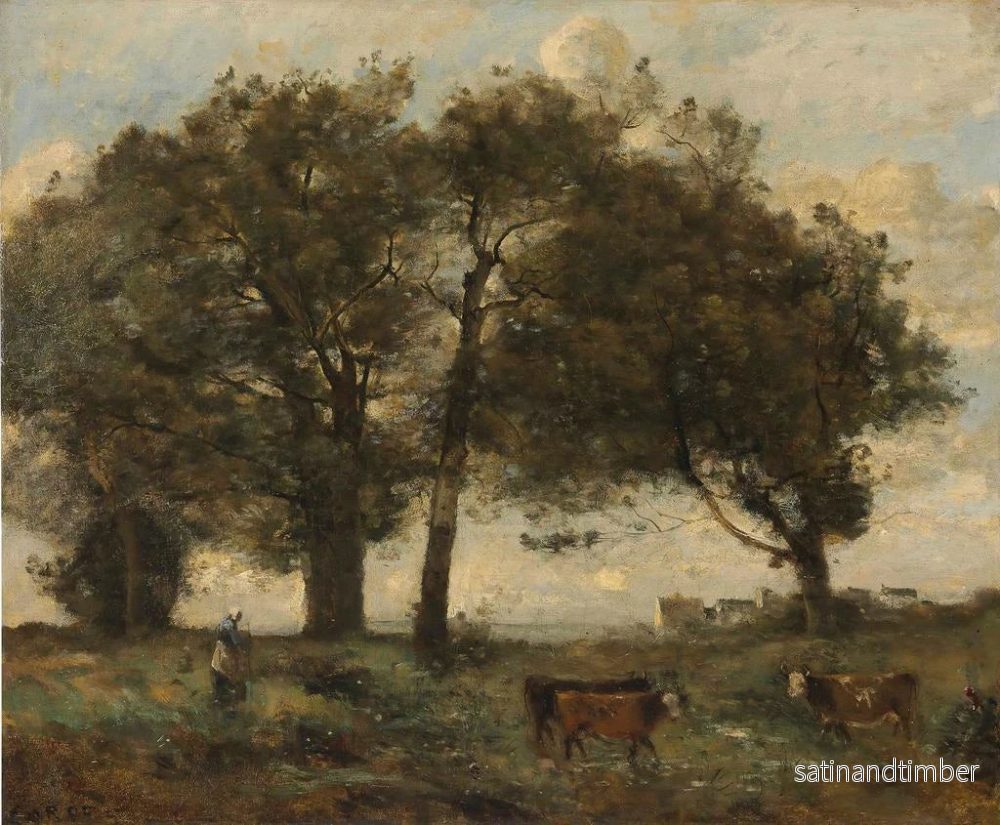 Reproduktion av målningen av skogsklädda träsk med tre kor - Jean-Baptiste-Camille Corot - Bild 2