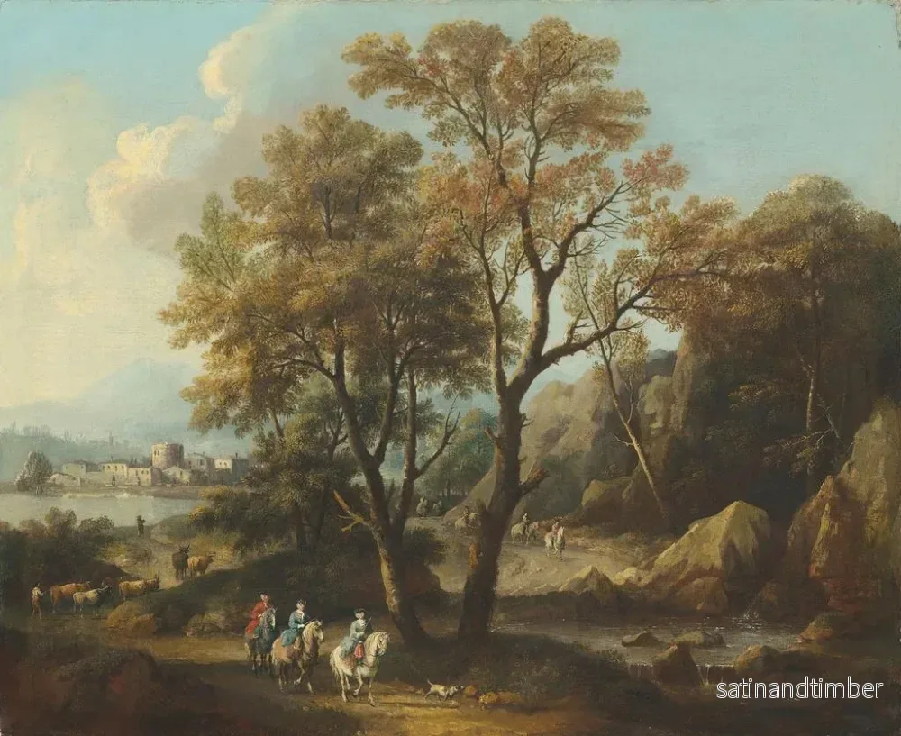 Reproduktion av målningen Ett flodlandskap med resenärer på en väg - Giovanni Battista Cimaroli - Bild 2