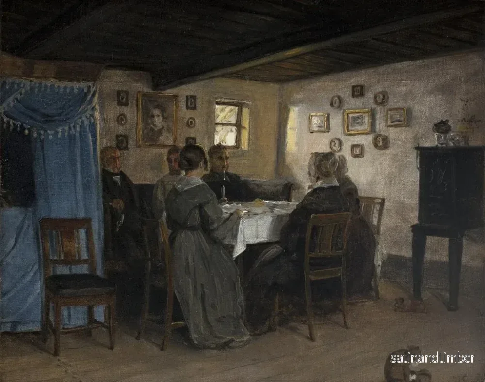 Reproduktion av målningen av vänner och familj till konstnärer sittande runt ett bord i Vejby, Nordjylland - P. C. Skovgaard - Bild 2