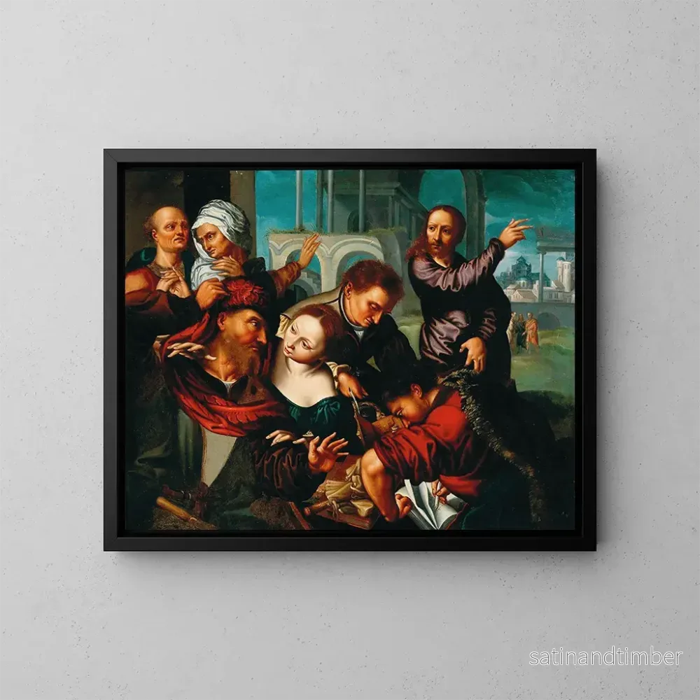 Reproduktion av målningen L'Appel de saint Matthieu - Skola av Jan Sanders van Hemessen