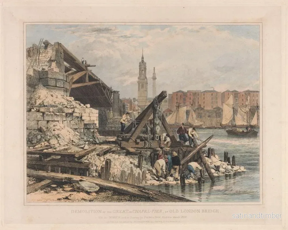 Reproduktion av målningen Demolerings av den stora pelaren eller kapellet i den gamla Londonbron - Edward William Cooke - Bild 2