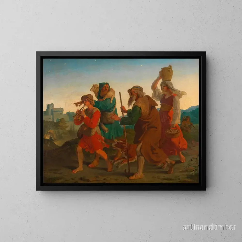 Reproduktion av målningen La bande des bergers à la crèche - Joseph von Führich