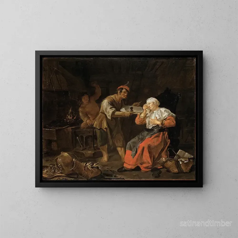 Reproduktion av målningen Äldre kvinna i en fåtölj med prat - Gabriel Metsu