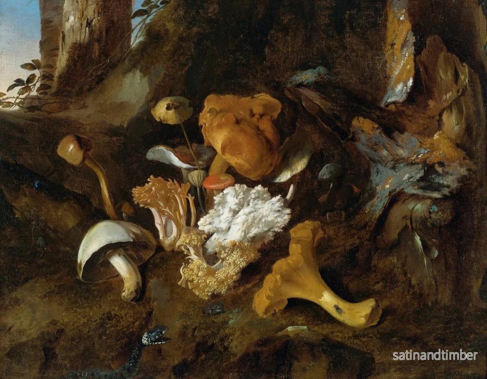 Reproduktion av målningen av naturtrogen stillleben i skog med svampar, fjärilar och en orm - Otto Marseus van Schrieck - Bild 2