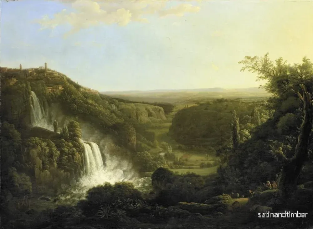 Reproduktion av målningen La vallée de l'Anio avec les cascades de Tivoli - Cornelis Apostool - Bild 2
