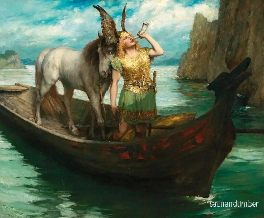 Reproduktion av målningen Le crépuscule des dieux, Acte I: Le voyage de Siegfried sur le Rhin - Ferdinand Leeke - Bild 2