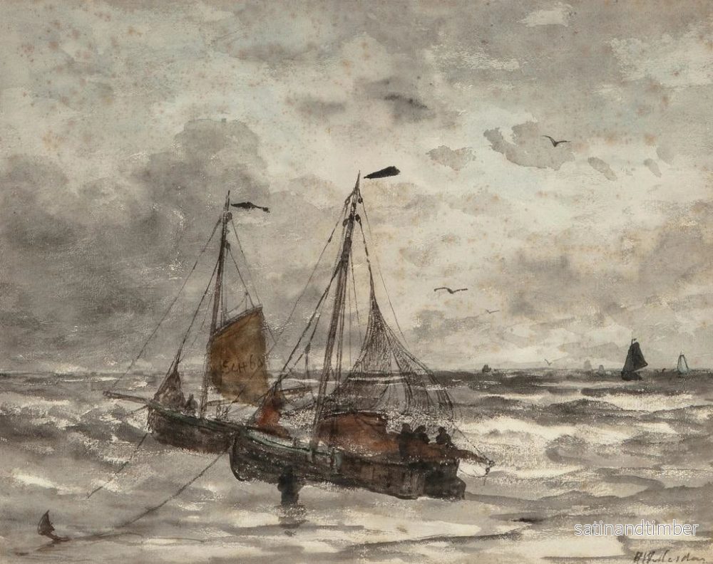 Reproduktion av målningen av fiskebåtar vid ankar på ett stormigt hav - Hendrik Willem Mesdag - Bild 2