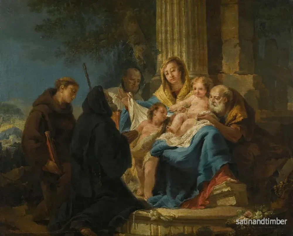Reproduktion av målningen La Sainte Famille avec saint François de Paule et un saint franciscain - Francesco Lorenzi - Bild 2