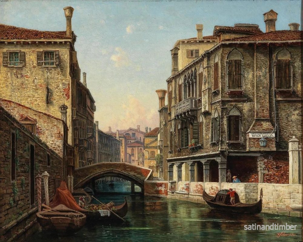 Reproduktion av målningen Venise, vy över kanalen under portiken av ekdungen - Hermann Oskar Schwan - Bild 2