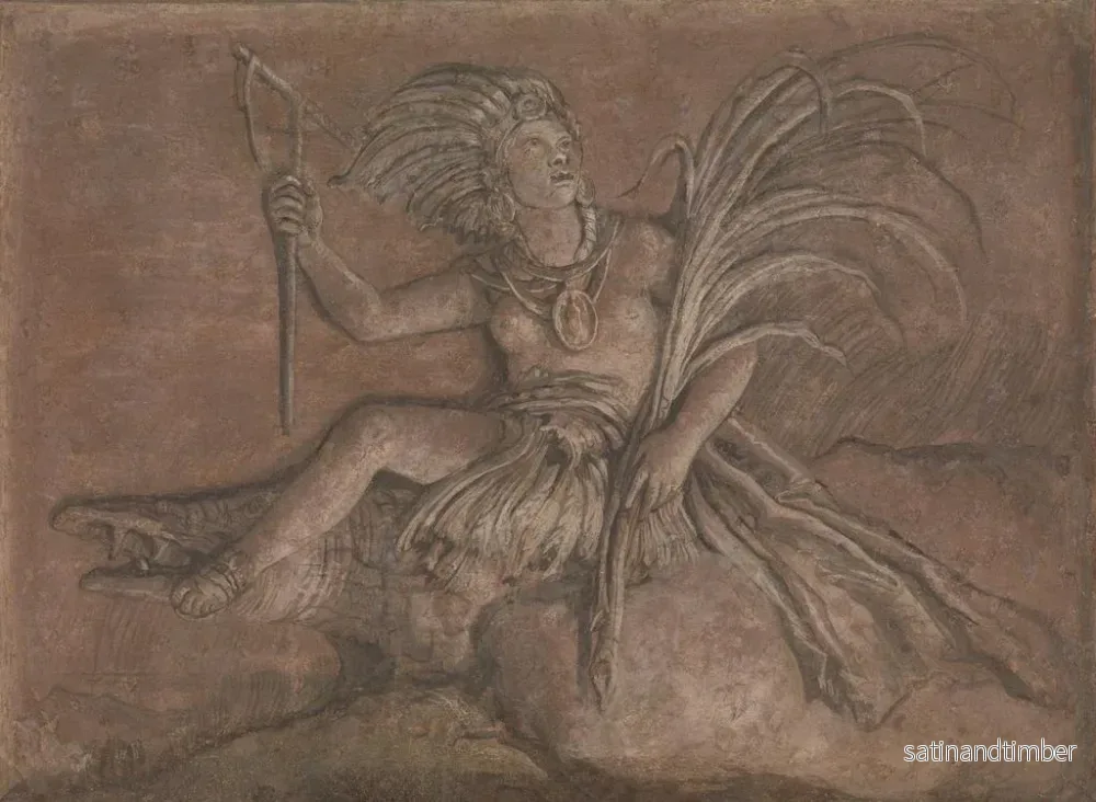 Reproduktion av målningen figur allmänbildande som föreställer Amerika - Giovanni Domenico Tiepolo - Bild 2