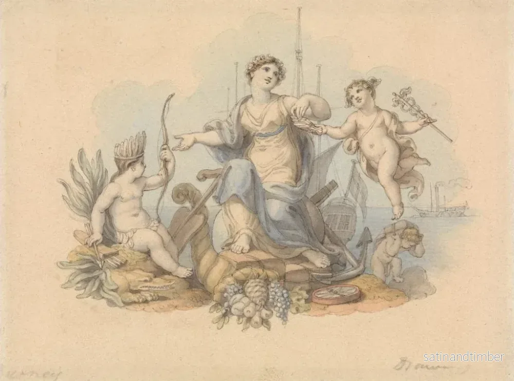 Reproduktion av målningen Allegori av yrkena vid havet - Edward Francis Burney - Bild 2