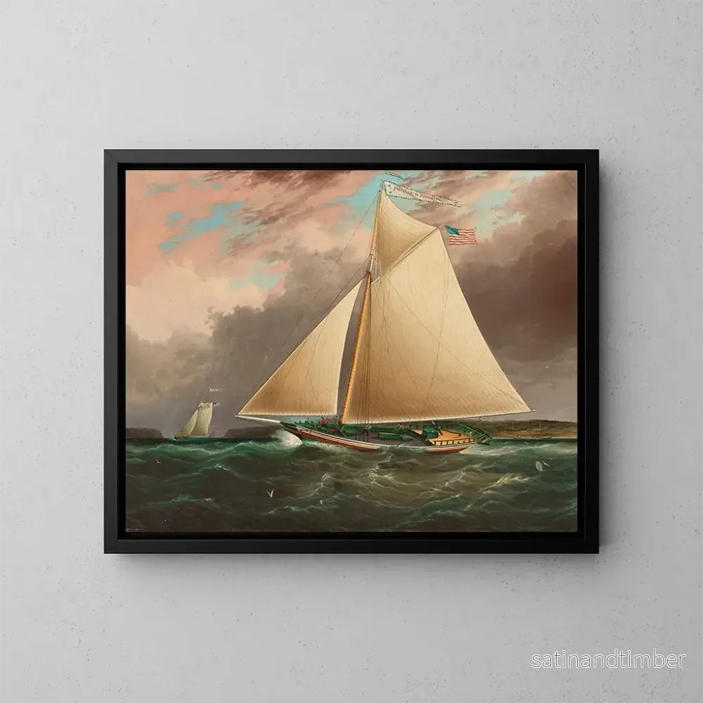 Reproduktion av målningen Sloop de la rivière Hudson - James Edward Buttersworth