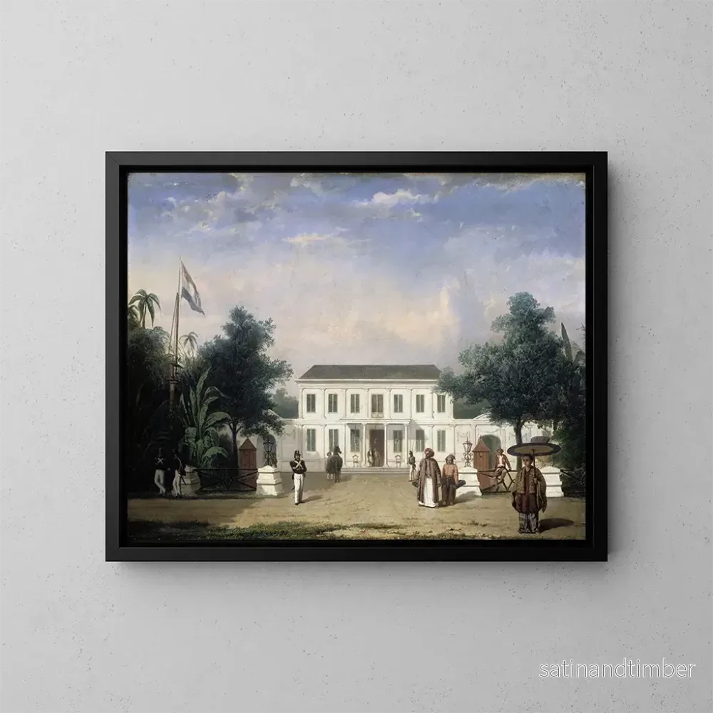 Reproduktion av målningen av Maison sur la Rijswijk à Batavia, Jalan Veteran - Ernest Alfred Hardouin