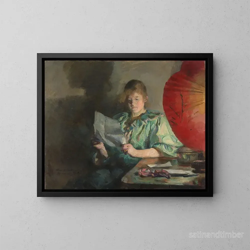 Reproduktion av målningen inomhus kväll - Harriet Backer