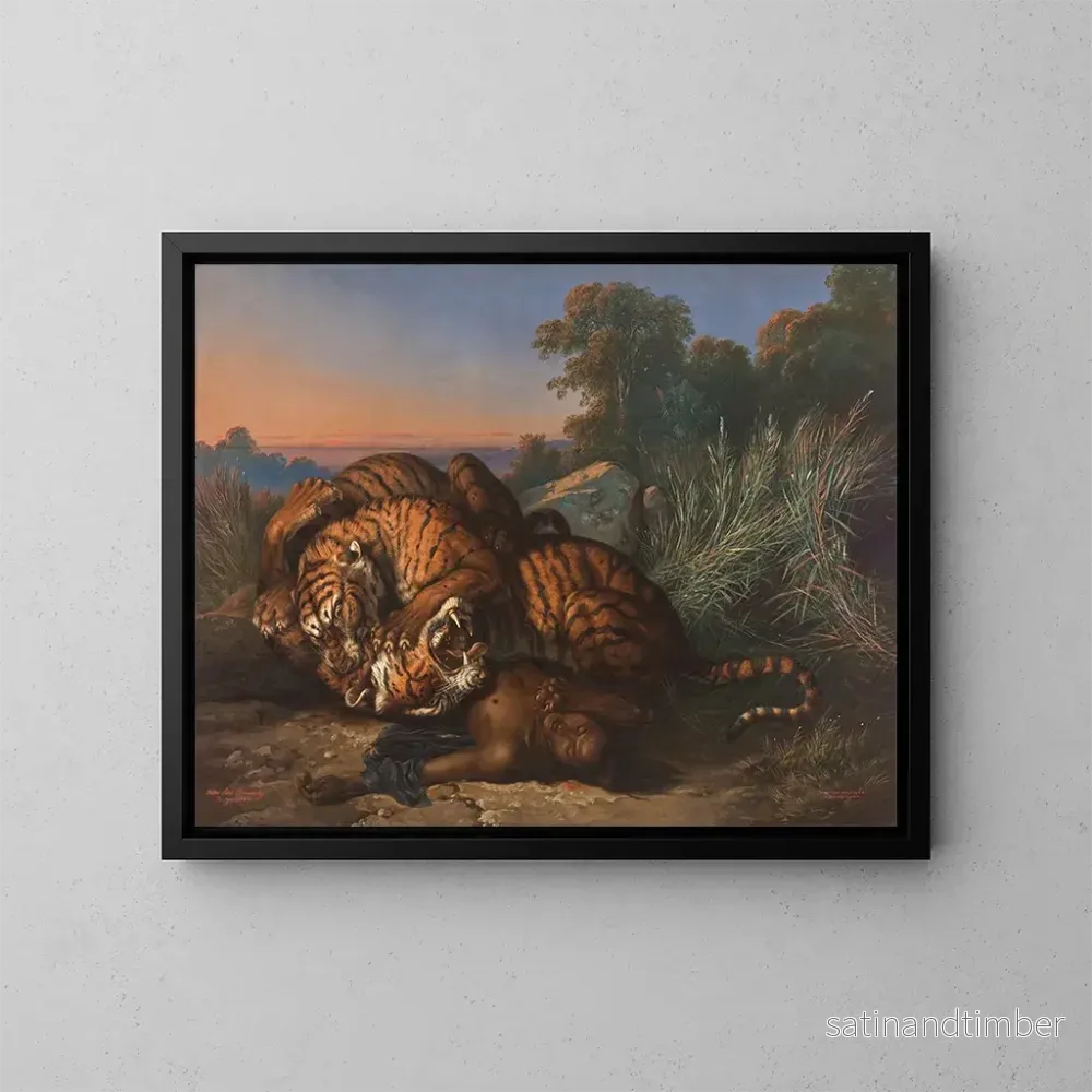 Reproduktion av målningen Tigres i kamp - Raden Saleh