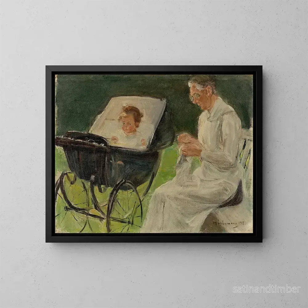 Reproduktion av målningen La petite-fille de l'artiste med sin barnflicka i Wannsee-trädgården - Max Liebermann