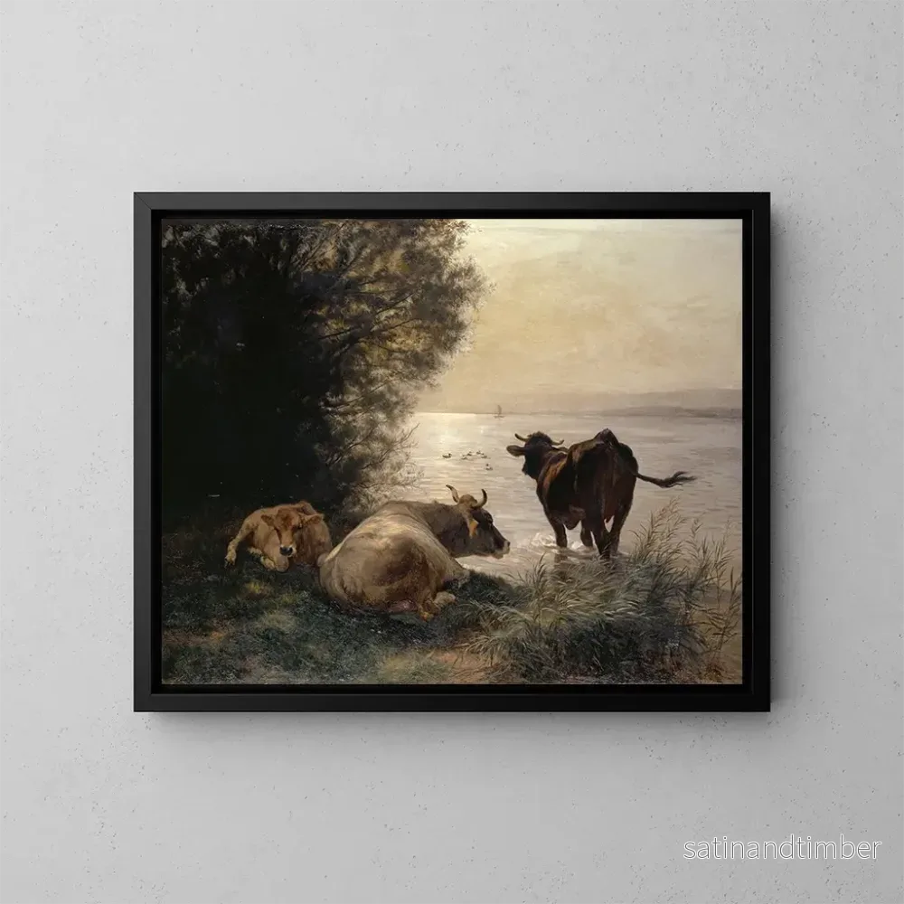 Reproduktion av målningen Vaches au bord du lac - Johann Rudolf Koller