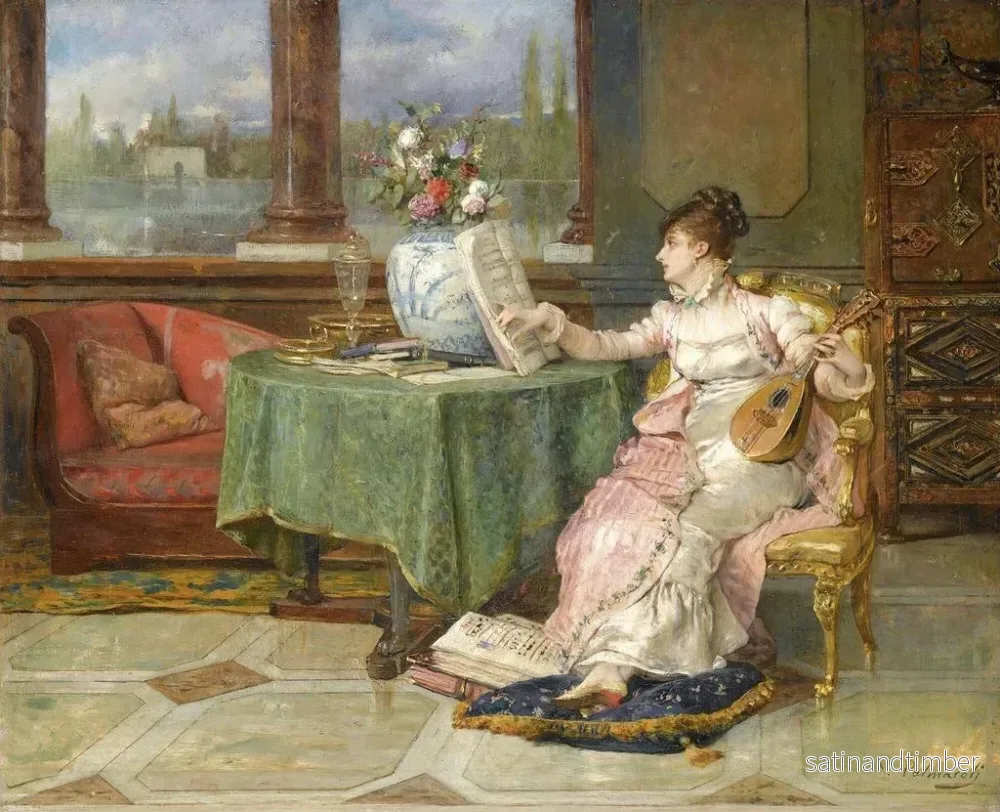 Reproduktion av målningen La sonate - Vicente Palmaroli y González - Bild 2