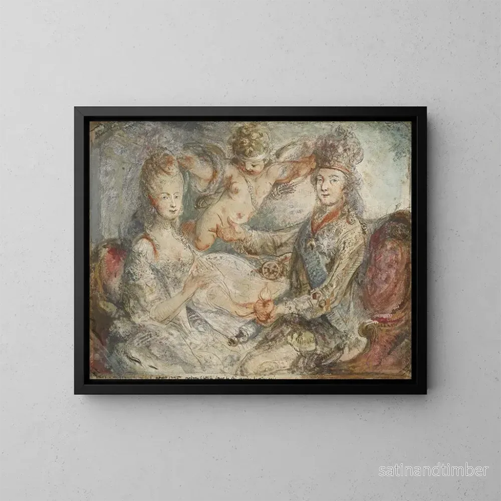 Reproduktion av målningen Louis XVI och Marie-Antoinette krönt av kärlek - Gabriel de Saint-Aubin