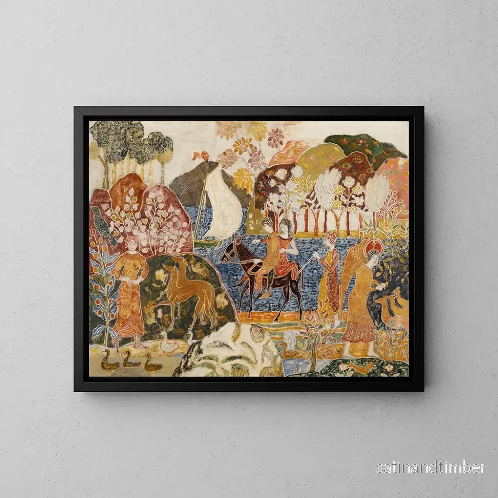 Reproduktion av målningen av två figurer på en mulåsna - Charles Prendergast