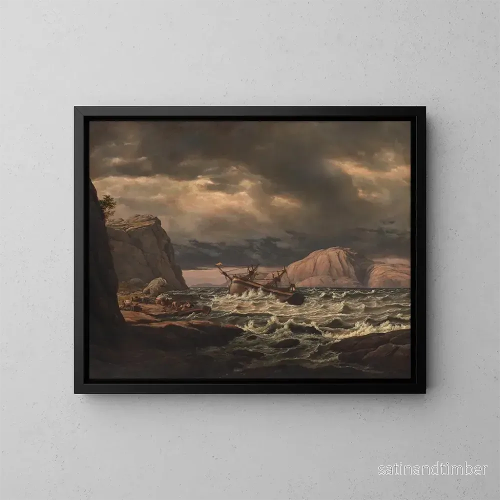 Reproduktion av målningen En skeppsbrott på Norges kust - Johan Christian Dahl