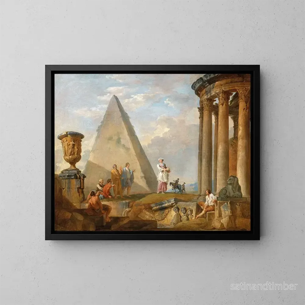 Reproduktion av målningen Ruiner med en kvinna som predikar - Giovanni Paolo Panini