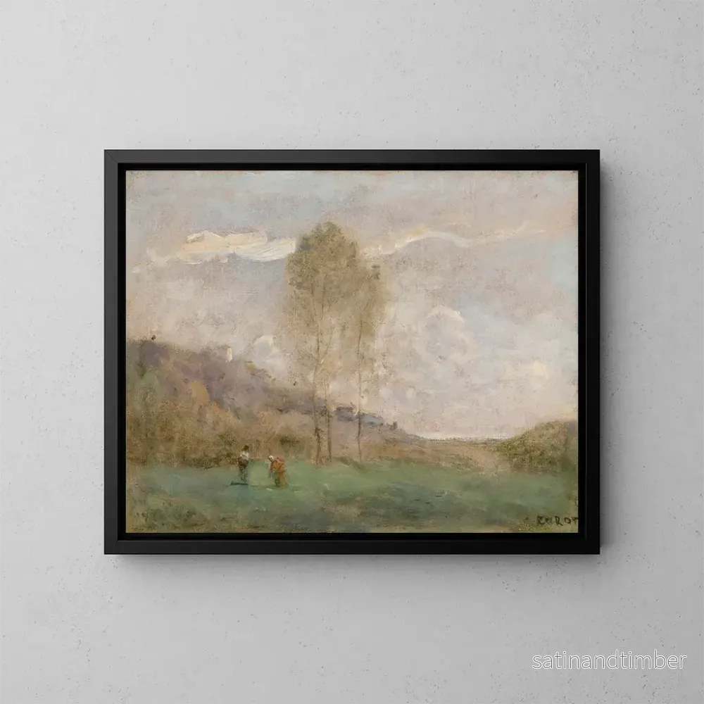 Reproduktion av målningen Landskap med höst vid en kust med två personer – Jean-Baptiste-Camille Corot