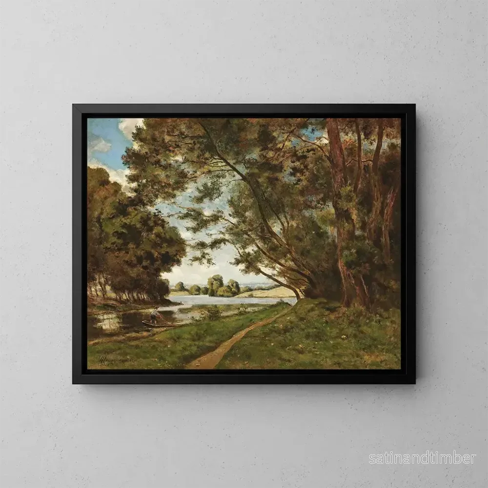 Reproduktion av målningen Le Sentier auprès de la rivière - Henri-Joseph Harpignies