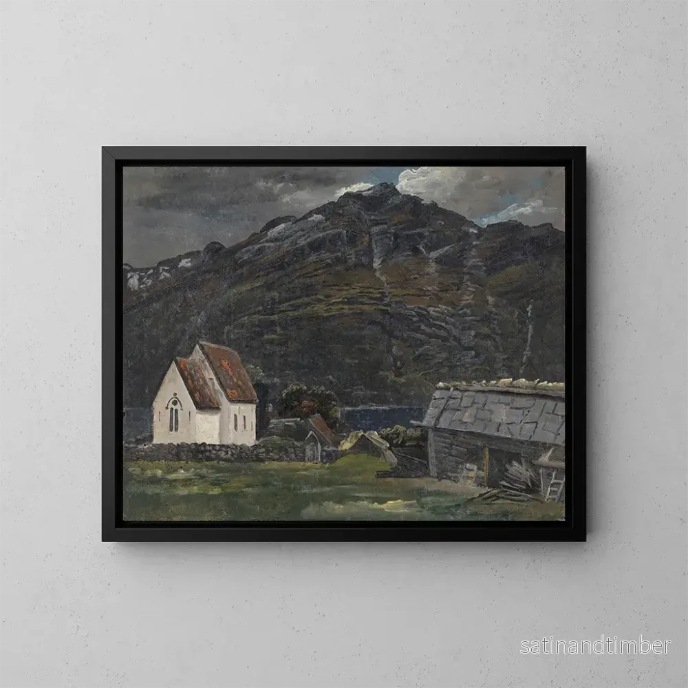 Reproduktion av målningen av Ullensvangs kyrka i Hardanger - Knud Baade