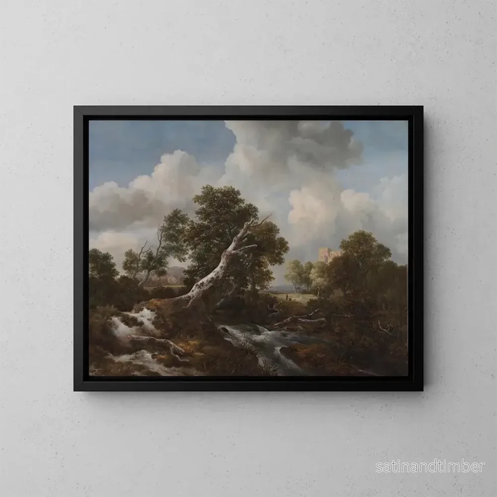 Reproduktion av målningen Cascade basse i ett skogigt landskap med en död bok - Jacob van Ruisdael