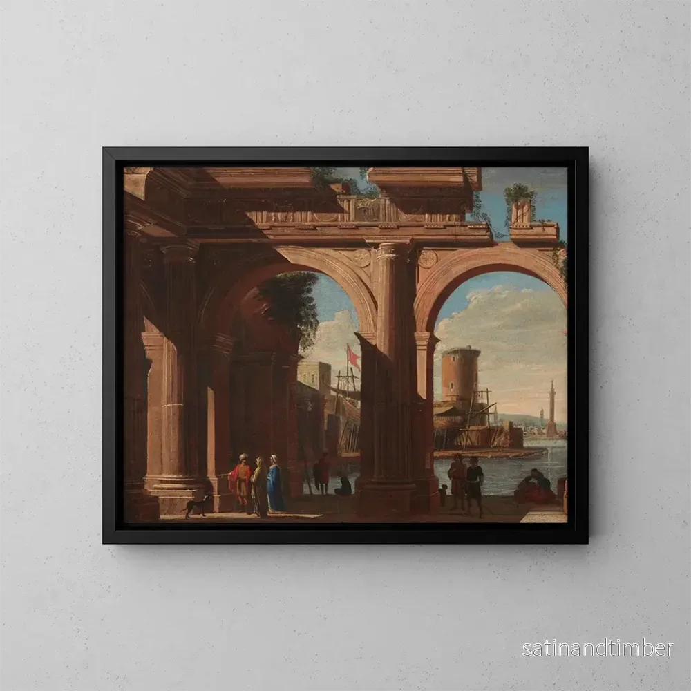 Reproduktion av målningen Arcade dorique med Torre di S Vincenzo - Viviano Codazzi