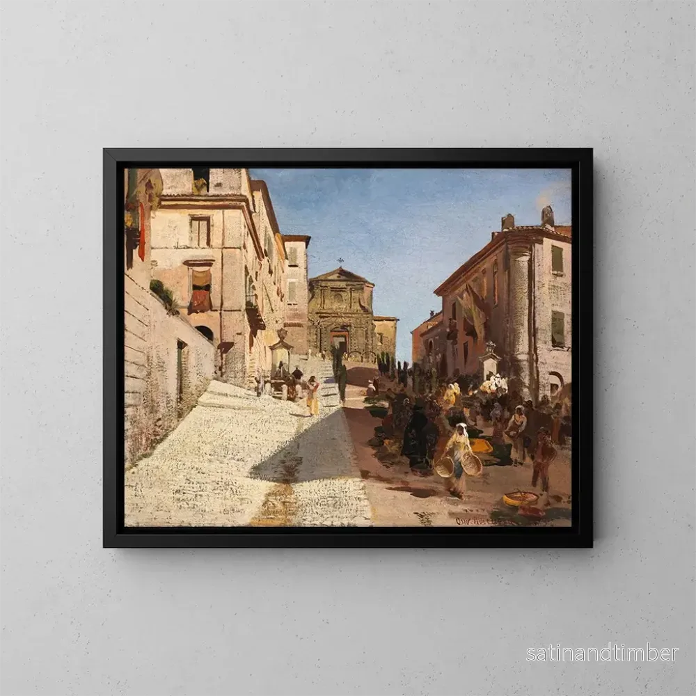 Reproduktion av målningen Vue de Genzano med kyrkan Santa Maria della Cima – Oswald Achenbach