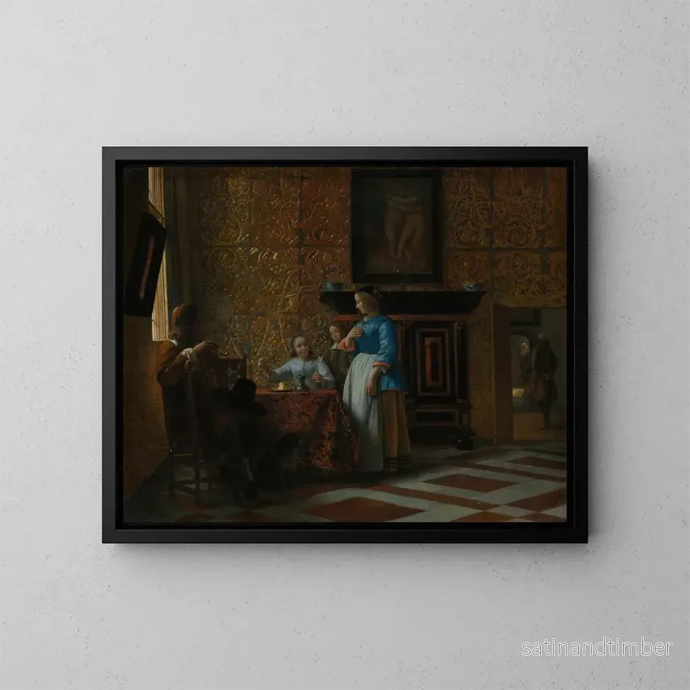 Reproduktion av målningen av fritidstid i en elegant ram - Pieter de Hooch