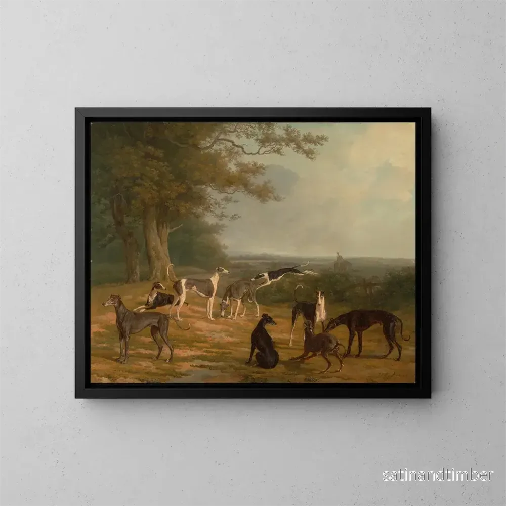 Reproduktion av målningen av nya greyhounds i ett landskap - Jacques-Laurent Agasse