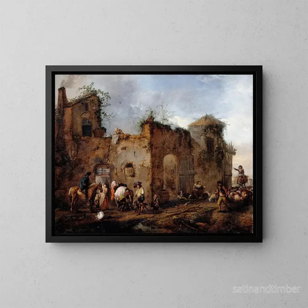 Reproduktion av målningen Innergård med en smed som skodder en häst - Philips Wouwerman