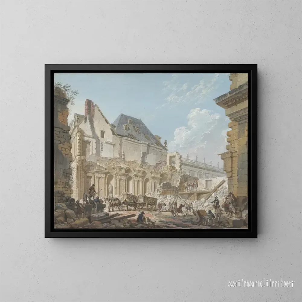 Reproduktion av målningen av rivningen av den gamla vestibulen vid Palais-Royal i Paris - Pierre-Antoine Demachy