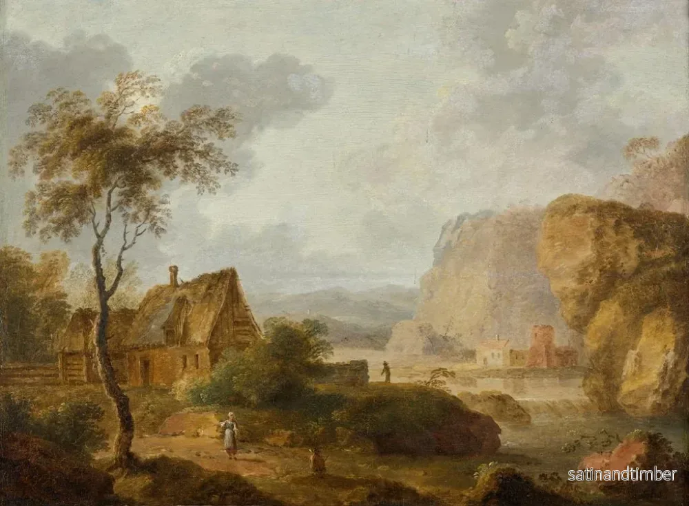 Reproduktion av målningen Landskapsbild av berg med flod och gård - Christian Hilfgott Brand - Bild 2