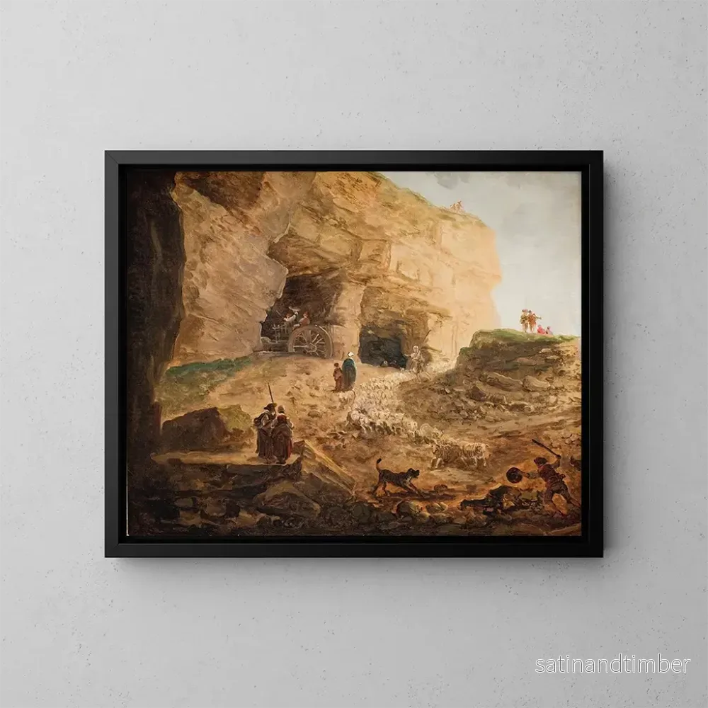 Reproduktion av målningen En karriär med ett fårflock – Hubert Robert