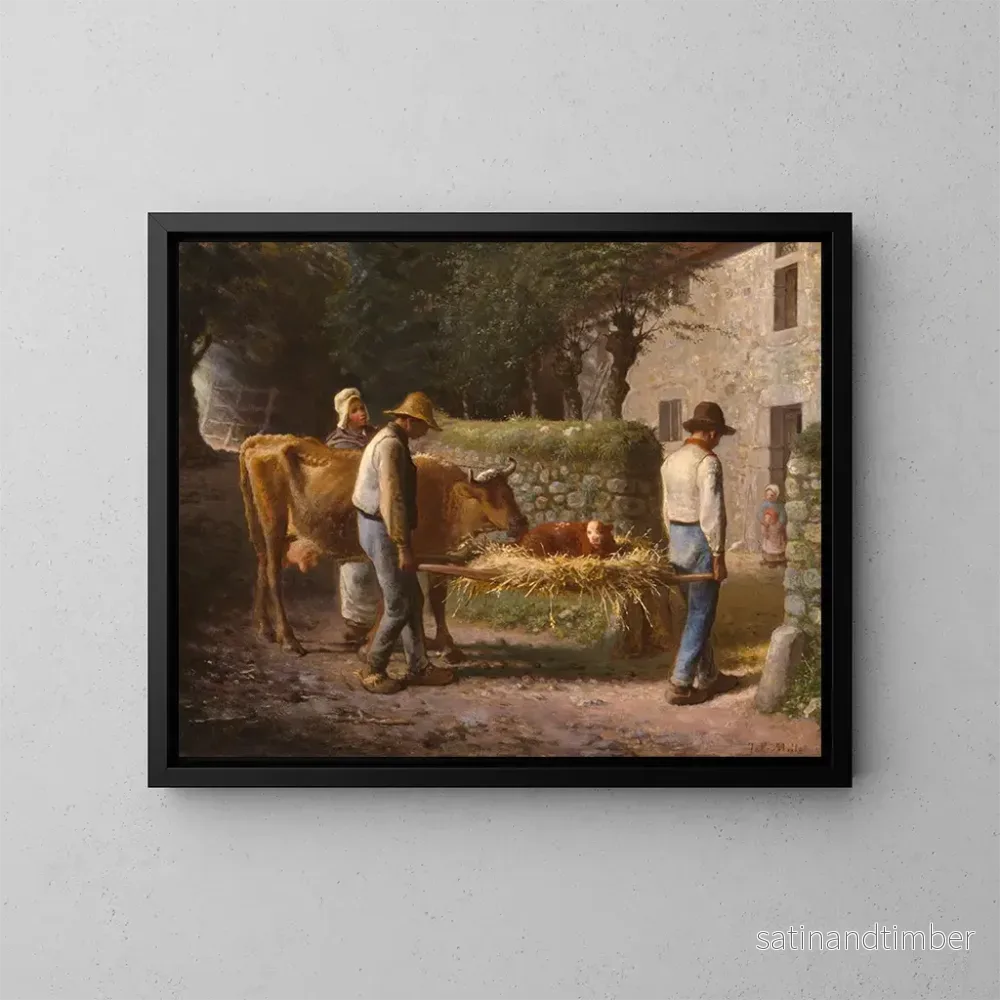 Reproduktion av målningen av bönder som återvänder med en kalv född på fälten - Jean-François Millet